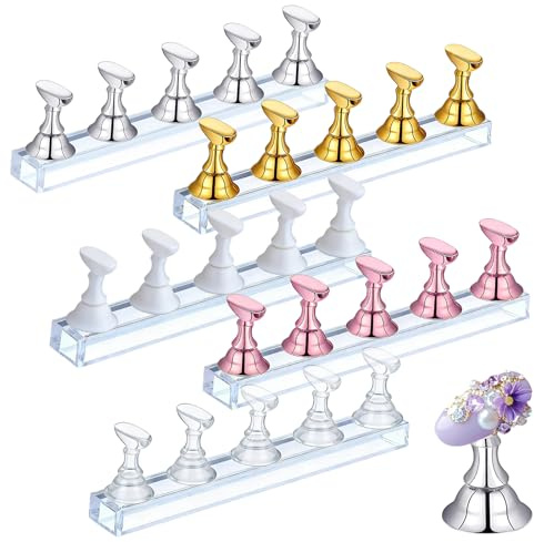 5 Sets Support Ongles Capsules 5 Couleurs Outils De Pratique Du Nail Art Présentoir D'Art Ongle Support Press on Nails Pour Manucure Et Exposition