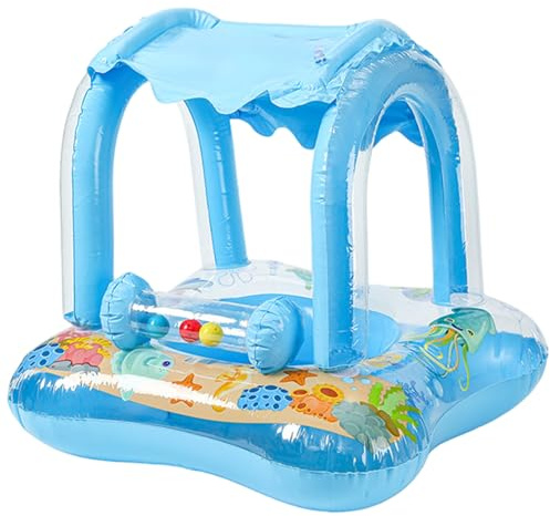 Baby Pool Float Baby Simring Uppblåsbar Pool Float med Bell Solskydd Tecknad PVC-leksaker för småbarn 1-3 år