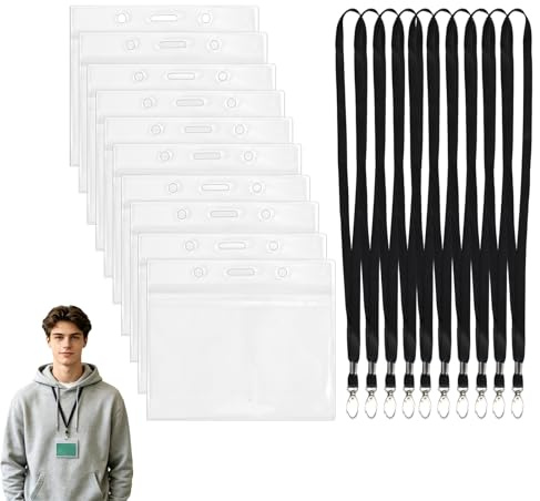 10 Piezas Acreditaciones Colgantes Portatarjetas, Horizontal Impermeable, Crochet Giratorio, para Tarjeta Identificativa Colgante, Tarjetero Plástico, para ID Card Estudiantes Empleados