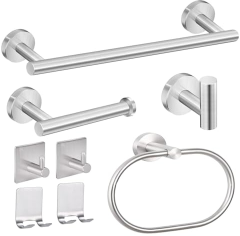 Juego De Accesorios De Baño De Acero Inoxidable De 8 Piezas Toallero Portarrollos De Papel Higiénico Perchero Y Gancho Multifuncional para El Hogar Y Hoteles (Plata)