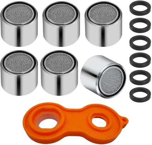 6 Faucet Aerators, 1 Wrench, Stainless Steel Aerator, M22 Faucet Spout Aerator, Filter Removal Tool.