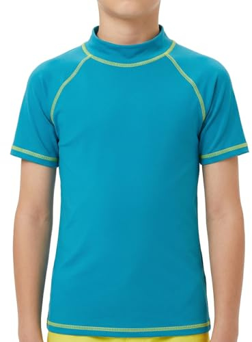 viiotu Boys Rash Guard Short Sleeve Swim Top UPF 50+, Kids Rash Vest Quick Dry Boys Swimming Top Lightweight Stretch Swim Top