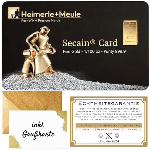 Geschenk aus Gold – Goldbarren - Heimerle+Meule - Secain Card - inkl. Geschenkverpackung, Grußkarte und Echtheitsgarantie (0,31g Gold)