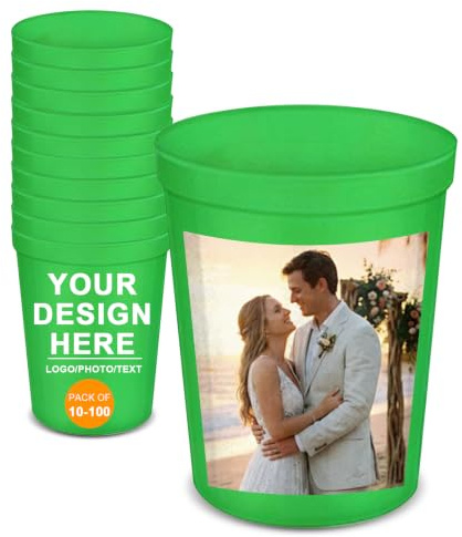 Generisch Personalisierte Stadionbecher aus Kunststoff,5er-/20er-/50er-Packung,mit aufgedruckten Logos/Texten,473 ml(16 oz),bruchsicher,flexibel,wiederverwendbar,für Partys,Hochzeiten usw (Grün)