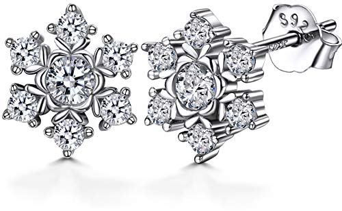 Lydreewam Damen Schneeflocke Ohrringe 925 Sterling Silber Schneeflocke Ohrstecker mit 5A Zirkonia Erntedankfest Weihnachten Geschenk, Durchmesser 9mm