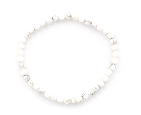Taddart Minerals – Weiß Graues Armband aus dem natürlichen Edelstein Magnesit mit 4 mm Kugeln auf elastischem Nylonfaden aufgezogen - handgefertigt