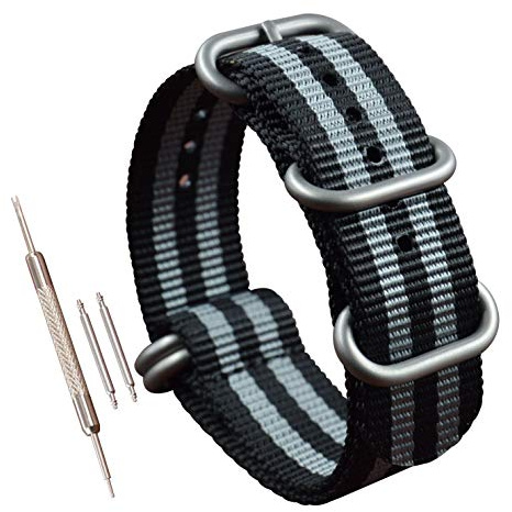 MZBUTIQ 26mm Noir/Gris Bracelets de Montres pour Homme Bracelet Nylon Strap 5 Boucles