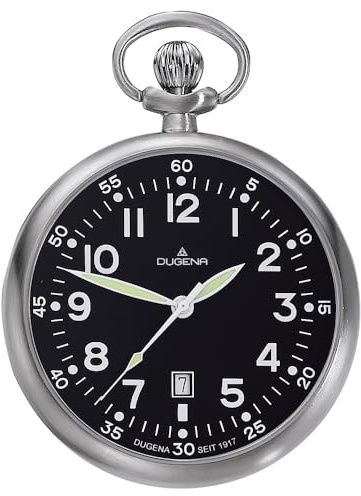 Dugena 4288289-1 – Zeitlose Herren-Taschenuhr mit Retro-Zifferblatt, eleganter Kette & robustem Edelstahlgehäuse