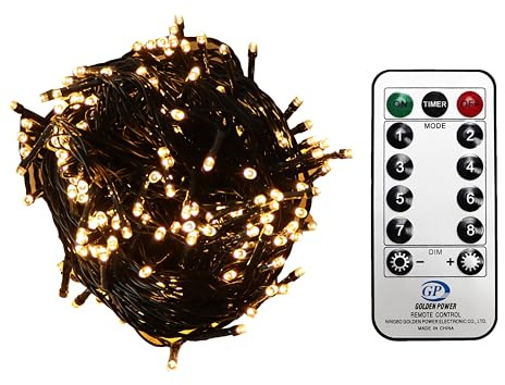 Gartenpirat Lichterkette 480 LED warmweiß 38 m Kabelfarbe dunkelgrün außen innen Weihnachtsbeleuchtung Timer Fernbedienung 8 Programme Dimmen