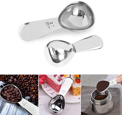 Set of 2 Coffee Scoop Stainless Steel Coffee Measuring Scoops for Espresso, Coffee Beans, Ground Coffee and Tea 1 Tbsp (15ml) and 2 Tbsp (30ml)