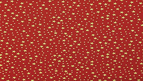 StoffBook ROT/Gold Baumwolle WEIHANCHTEN Bedruckt Sterne Stoff 50x140cm, C922