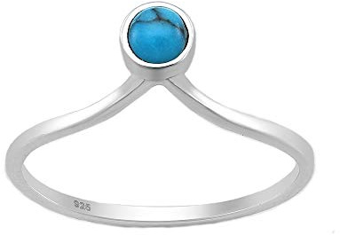 eeddoo® Damen Prinzessin-Ring aus Sterling Silver 925 in Diadem-Form mit farbigen Edelstein verziert (Türkis, 59 (18.8))