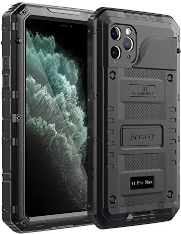 Beeasy für iPhone 11 Pro Max Hülle (6,5) Wasserdicht Outdoor, Stoßfest Panzerhülle Militär 360 Grad Schutzhülle mit Displayschutz, Robust Metall Heavy Duty Handyhülle iPhone 11 Pro Max Case, Schwarz