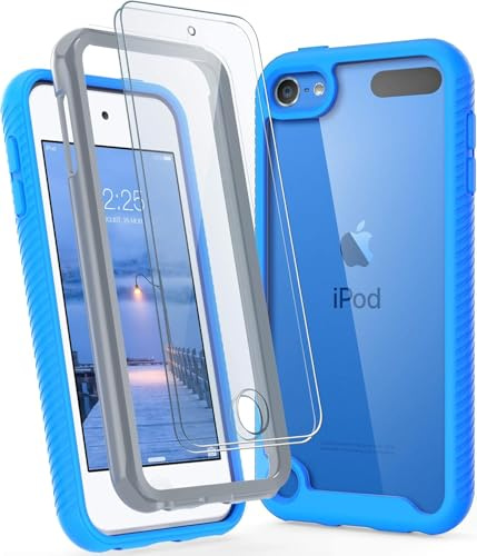 ULAK Hülle für iPod Touch 5/6, iPod Touch 7 Hülle mit 2 Displayschutz, blau | Hülle für iPod Touch 7. Generation, Durchsichtig Soft TPU Bumper + Hard PC Schutzhülle, iPod Touch 6 5 Hülle