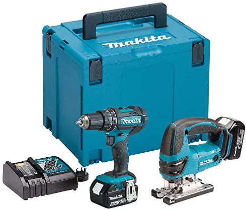 Makita DLX2134TJ 18V Li-ion LXT 2 Piece Combo Kit Comprising DHP482Z and DJV180Z Complete with 2 x 5.0 Ah Batteries and Charger Supplied in a Makpac Case