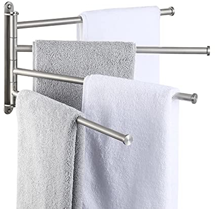 KES Porte-Serviettes Pivotante Porte Serviettes Mural 4 Barres Acier Inoxydable SUS304 Barre Seche Serviette 40CM Support Brossé, A2103S4L40-2
