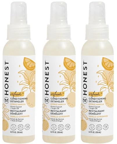 The Honest Company Conditioning Hair Detangler 3-Pack Leave-in Conditioner and Fortifying Spray, Tear Free Cruelty-Free, Hypoallergenic, Citrus Vanilla Refresh, 4 fl oz, pack of 3