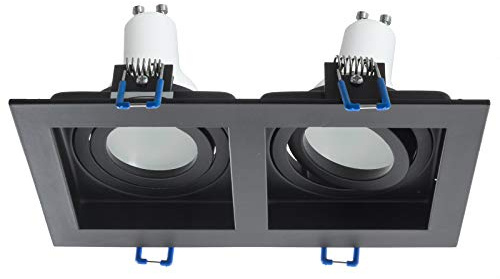 Foco empotrable rectangular negro doble lámpara LED GU10 16 W luces techo 230 V, 1160 lúmenes luz difusa ideal para iluminar el hogar, dormitorio, cocina, pasillo, oficina, hotel (luz 3000 K cálida)