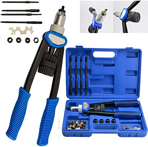 PowerTools Pince à riveter professionnelle, pince à riveter aveugle avec 150 écrous à riveter M5 M6 M8 M10 M12 rivets, design ergonomique, économiseur d'effort, riveter à la main Rivet Nut Gun