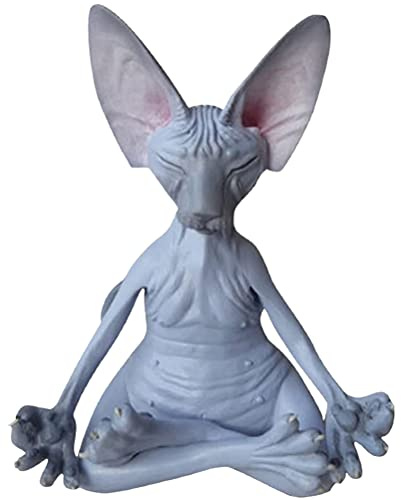HUSHUI Katze meditieren, Sammlerfigur, Meditation Sphynx Katzenstatue Sammlerstück Zen Yoga Pose Buddha Katzenstatue Home Office Decor