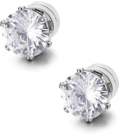 Magnetic Ear Stud Men Women Fake Round Silver Non Piercing Clip on Magnet 1 Pair