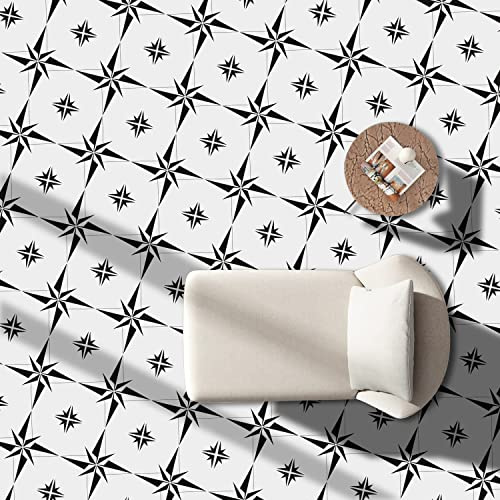 Alwayspon Carreaux de sol autocollants en vinyle PVC imperméable, antidérapant, avec crédence épaisse, autocollants à décoller et coller, 30 x 30 cm, étoiles blanches