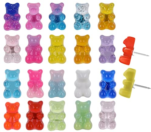 Prasacco 20 Stück Dekorative Reißzwecke, Kreative Dekorative Pinnnadeln Bunter Klarem Harz Bär Pinnnadeln für Stoff Schmuck DIY Dekoration Handwerk Kork Board Wandkarte Fotos Zeichnen Pinnwände