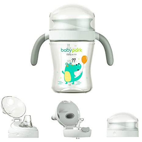 SONARIN 4-in-1 Trinklernbecher, 240ml Baby Trinkbecker Schnabeltasse Lernbecher Trinklernflasche mit 4 Deckeln & Griffigen Griffen für Baby Kleinkinder ab 3 Monaten,BPA frei(Transparent)