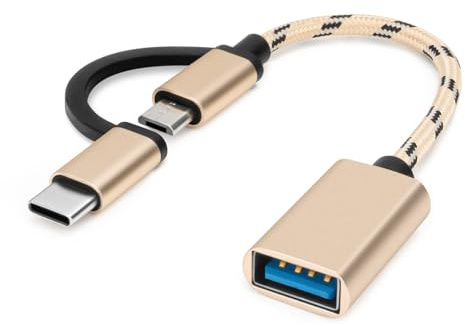 BORLTER CLAMP USB C/Micro USB to USB Adapter, Type-C Male to USB Female OTG Adapter Converter Cable Compatible with MacBook, USB-C Phones, Tablets and More, Gold