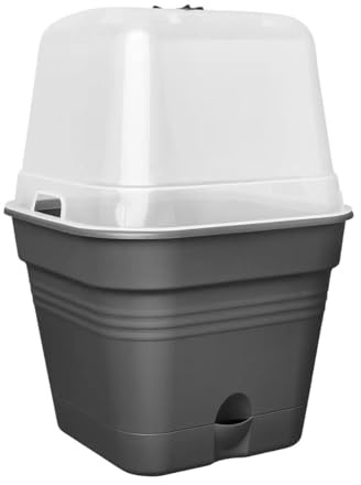 elho Green Basics Anzucht. Qua. Allin 1 20cm - Living Schwarz | L 19.5 x B 19.5 x H 16.5 cm | Integrierter Untersetzer | 100% recyceltes Plastik