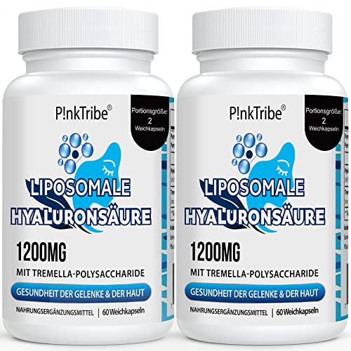 Liposomale Hyaluronsäure Kapseln - Hochdosiert mit 1200mg Hyaluron, Hochmolekulare Hyaluronsäure (500-700 kDa), Frei von Zusatzstoffen, 60 Stück (2er Pack)