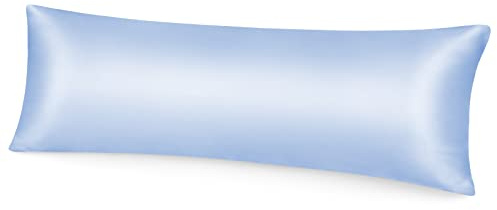 Fittia Satin Seitenschläferkissen bezug 40 x 145 Seidig, 1 Stück, Hellblau | weich wie Seide, haarschonend für alle Haartypen, kühl im Sommer warm im Winter, verdeckter Reißverschluss