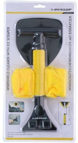 DUNLOP Eiskratzer Auto mit Besen - Teleskopstange 32 bis 49 cm - Softgrip - Inkl. 2 Mikrofasertücher
