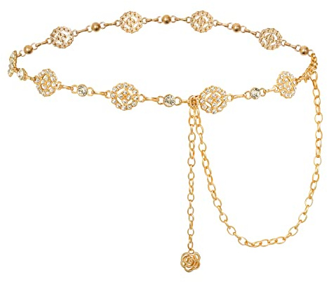 Kajeer Mode Kettengürtel für Damen - Strass Taillenkette Gürtel Gold Silber Metall Taillengürtel für Jeans Kleider