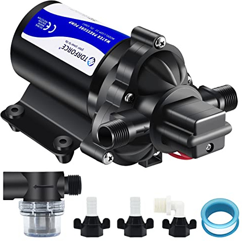 TDRFORCE 12V DC RV Fresh Water Pump 4 GPM Pressure Increase Booster Pump 45 PSI Transfer Pump Self Priming on Demand Water Pump Diaphragm Pump Washdown for Boats Inline Marine