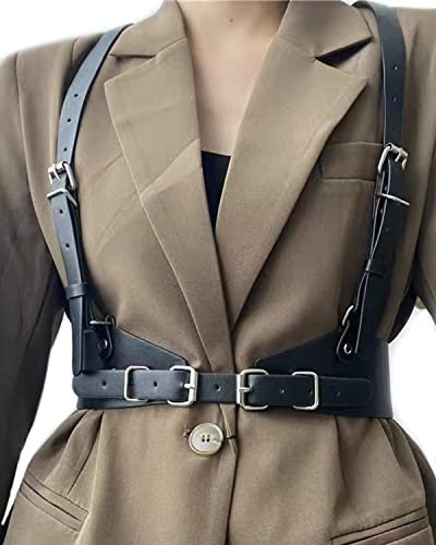 Tecotely Punk Leather Body Harness for Women, Adjustable Body Chain Belt Rave Party Accessories