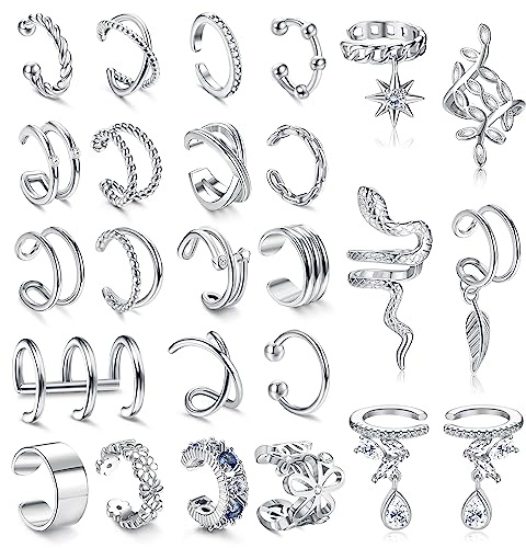 ORAZIO 20Pcs Ear Cuff Set Damen Ohrmanschette Ohrringe Earcuffs Set Helix Knorpel Ohrmanschette Ohne Ohrloch Wickelohrring Fakepircings Ohr Cuffs Ohrklemme 3