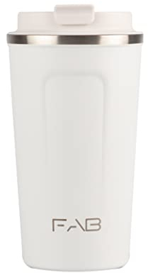 FAB Travel Mug, Reusable Coffee Cup (510ml, White) - Double Wall Stainless Steel with Screw Lid - Thermal Camping Cup, Vacuum Insulated for Hot and Cold Drinks, Eco-Friendly