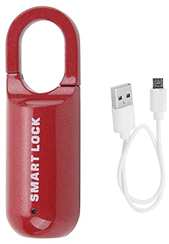 Blocco di Sicurezza Senza Chiave, Blocco delle Impronte Digitali Sicurezza Antifurto Lucchetto USB Ricaricabile con Impronte Digitali per Valigia (Rosso)