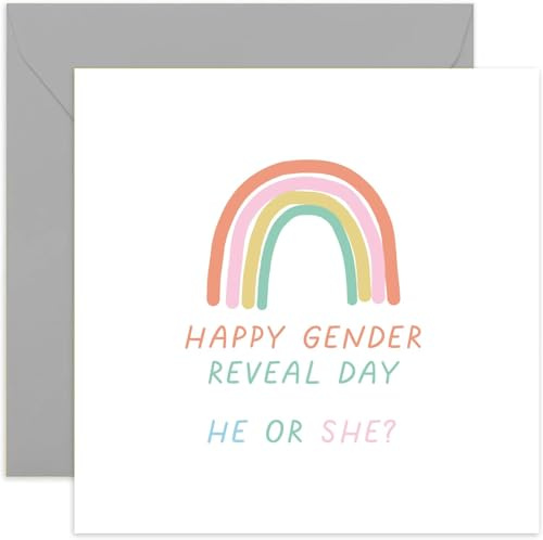Old English Co. Rainbow Gender Reavel Day Card for Parents - Baby Boy or Girl Gender Announcement Card for New Mummy and Daddy to be - Gender Reveal Celebration Card | Blank Inside with Envelope