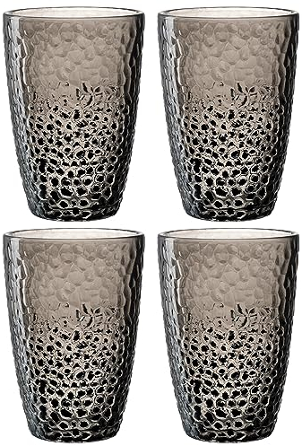 LEONARDO HOME Matera Gläser Set 4-teilig - Becher aus hochwertigem Glas in Hammerschlagoptik - Inhalt 340 ml - Handarbeit - Spülmaschinenfest, robust - 4er Set in grau, 024382