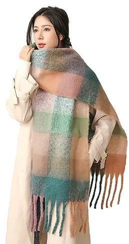 Wambere Damen Schal, Kariert übergroßer Winter SchaltuchKaro Schultertuch Plaid Deckenschal Modeschal Weich Warm Strickschal Oversized Herbstschal Warme Winter Stola mehrfarbig,Armeegrün