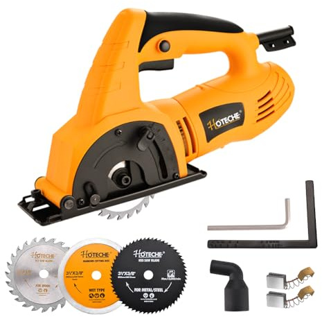 Hoteche 3-3/8-Inch Mini Circular Saw 5A Multifunctional Portable Saw with 3pcs Blades for Metal, Wood and Tile Cutting