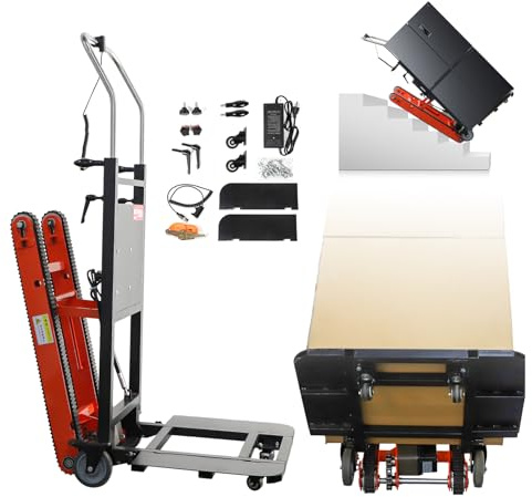 ROOMEDAL 441lbs Electric Stair Climbing Hand Trucks Dolly with Removable Extension Tray, 400W Powerful Motor Battery Powered Folding Stair Climbing Dolly for Furniture Family Logistics Warehouse