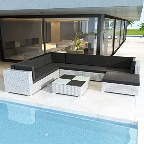 NITCA Gartenlounge Polyrattan 8-TLG Lounge Sofa Outdoor Weiß Balkon Lounge Sofa Ecksofa Garten Sitzgruppe Balkonlounge Gartenmöbel Set mit Auflagen Terrassenmöbel Ecklounge