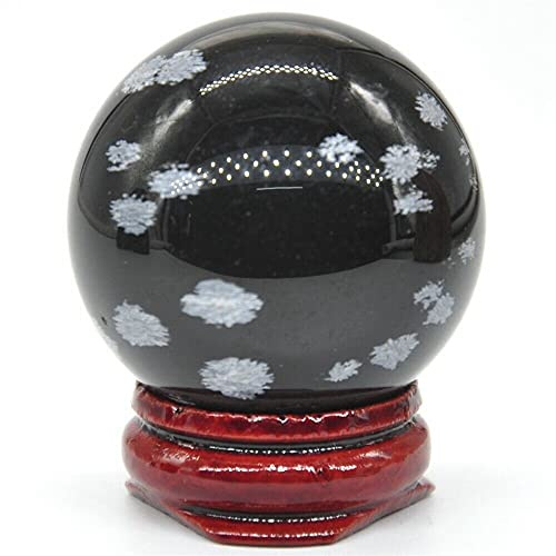 40 mm fiocco di neve ossidiana cristallo di quarzo sfera pietra pietre preziose naturali decorazione palla da massaggio con supporto Crystal Specimen