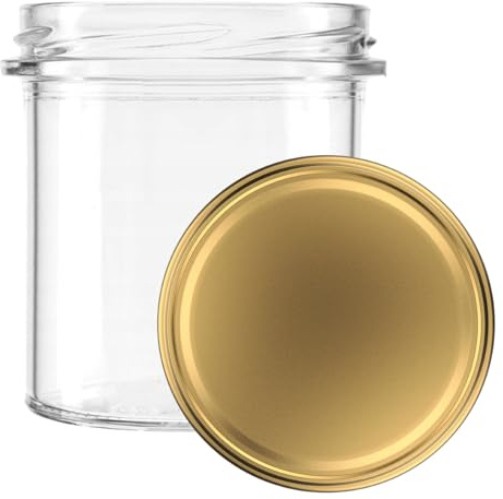 MIKONI Sturzgläser Marmeladengläser Einmachgläser Sturzglas 350 ml mit Deckel Vorratsgläser Einweckgläser mit Schraub-Deckel GOLD (16)