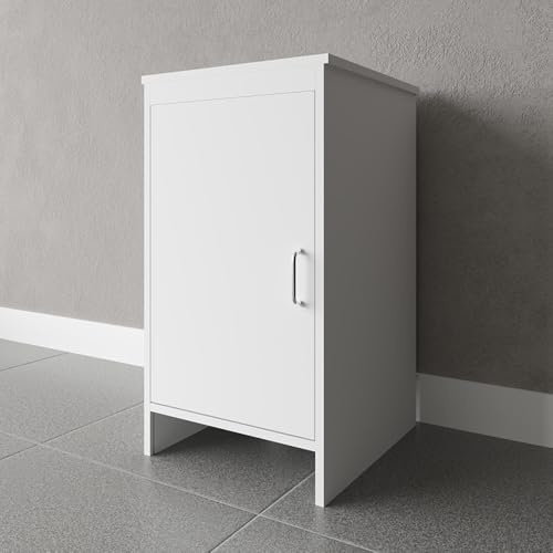 Mobile lavanderia multiuso 45x50 cm in PVC bianco con anta e ripiano interno, KANDY