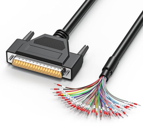 JUXINICE DB37 Male to Bare Wire with Cable Marker, 26AWG 6.6FT, D-SUB 37-Pin Connector to Single end Cable with Terminal,Multicore 37 Wire All Provided with Wiring Terminals-Black