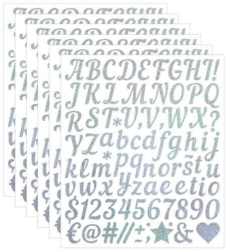 1 Inch Small Self Adhesive Vinyl Letter Number Symbol Stickers Kit,528 Pieces Alphabet Numbers Stickers for Mailbox, Water Bottle, Scrapbook, Notebook - Silver